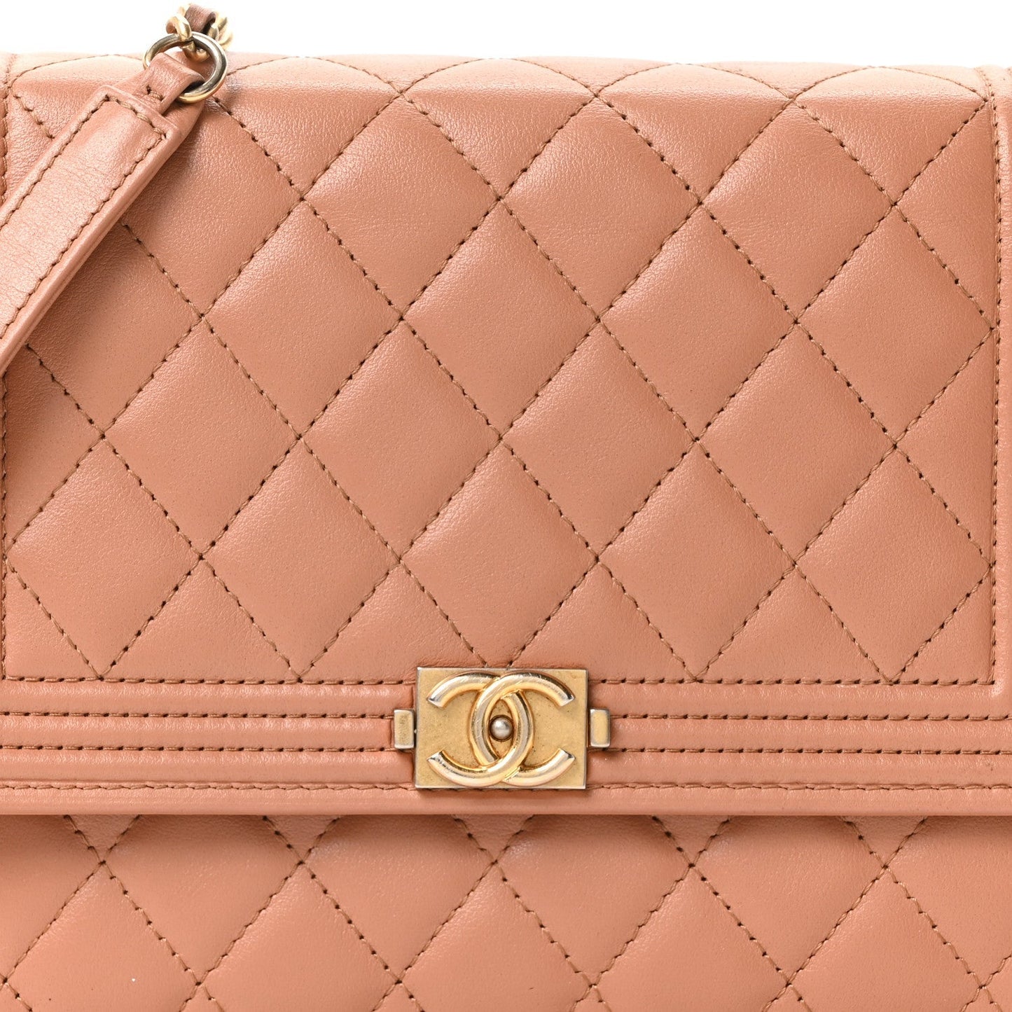 Calfskin Quilted Boy Square Wallet on Chain WOC Brown