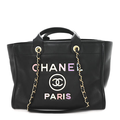 Calfskin Medium Deauville Tote Black Multicolor