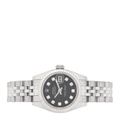 Stainless Steel 18K White Gold Diamond 26mm Oyster Perpetual Datejust Watch Black 179174