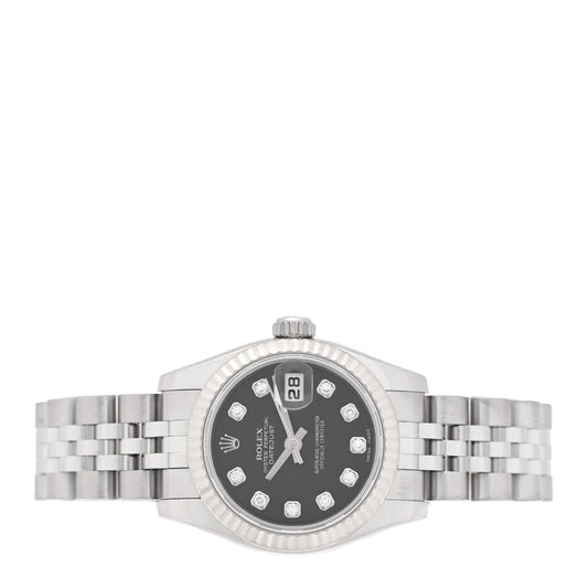Stainless Steel 18K White Gold Diamond 26mm Oyster Perpetual Datejust Watch Black 179174