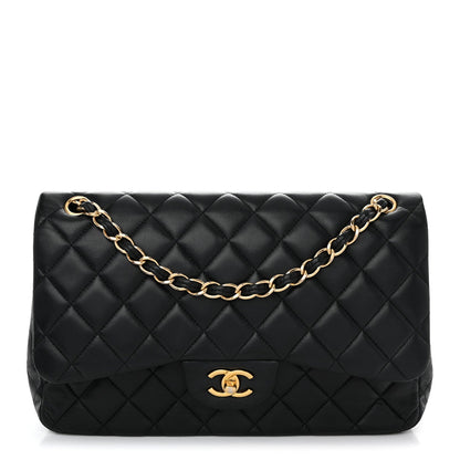 Lambskin Quilted Jumbo Double Flap Black