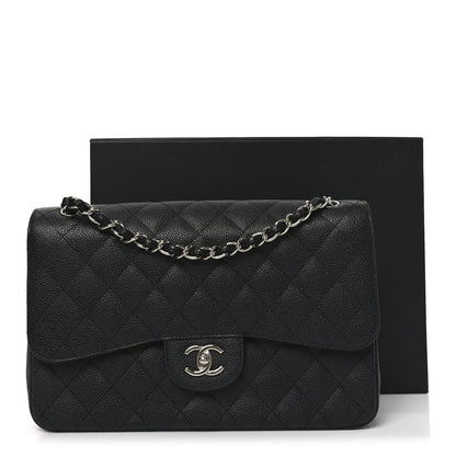 Caviar Quilted Jumbo Double Flap Black