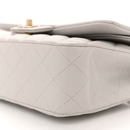 Caviar Quilted Medium Double Flap Light Grey