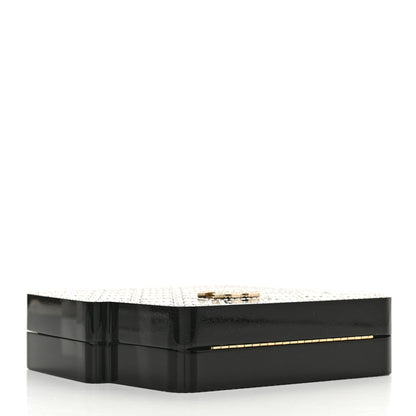 Plexiglass Crystal Quilted Minaudiere Clutch Black White