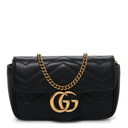 Calfskin Matelasse Super Mini GG Marmont Shoulder Bag Black