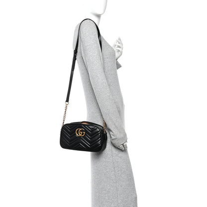 Calfskin Matelasse Small GG Marmont Chain Shoulder Bag Black