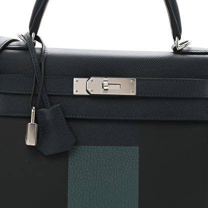Epsom Sombrero Taurillon Clemence Kellygraphie Lettre H Kelly Sellier 28 Vert Cypress Bleu Obscur Malachite Bleu Encre