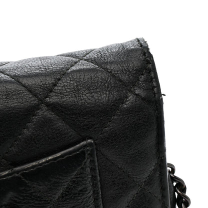 Crumpled Calfskin Quilted Wallet On Chain WOC So Black