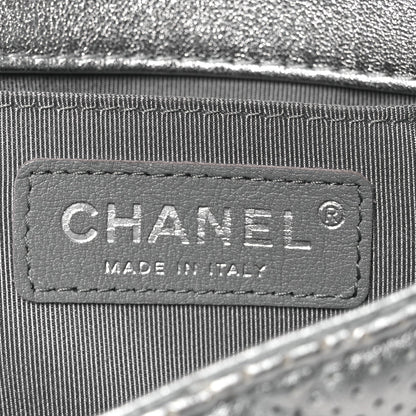 Metallic Lambskin Perforated Mini Rectangular Flap Silver