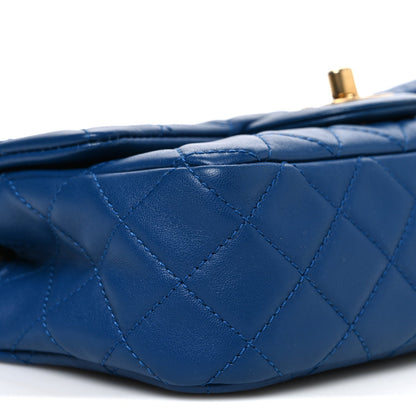 Lambskin Quilted Pearl Crush Mini Rectangular Flap Blue