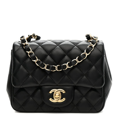 Lambskin Quilted Mini Square Flap Black