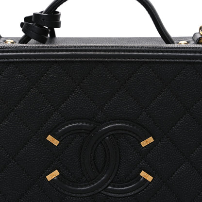 Caviar Quilted Large CC Filigree Vanity Case Black
