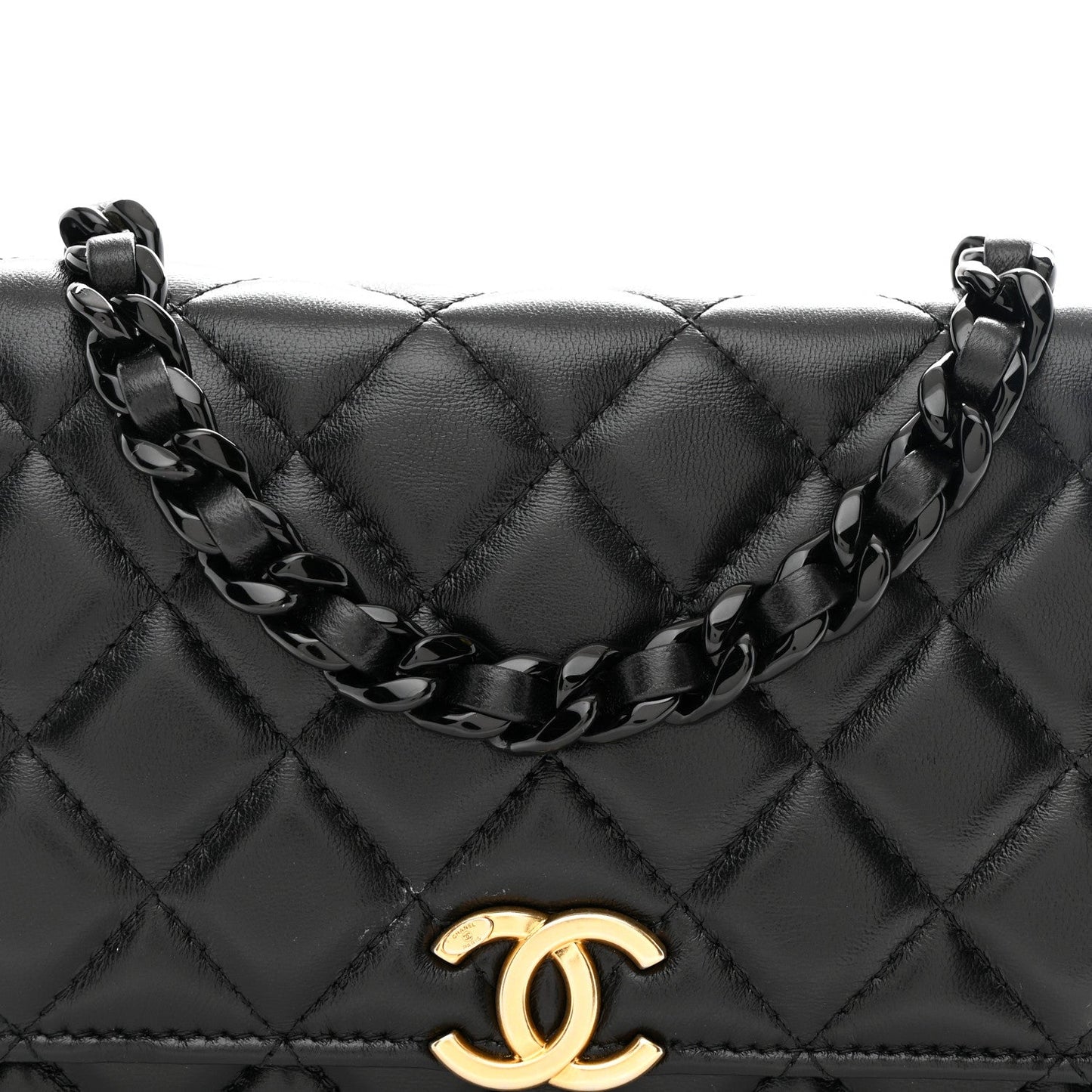 Lambskin Resin Quilted Wallet On Chain WOC Black