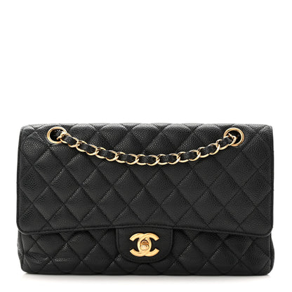 Caviar Quilted Medium Double Flap Black