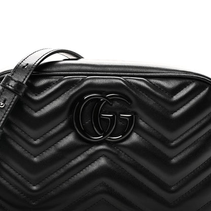 Calfskin Matelasse Monochrome Small GG Marmont Chain Shoulder Bag Black