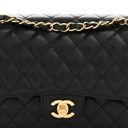 Caviar Quilted Medium Double Flap Black
