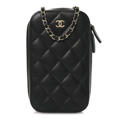 Caviar Quilted Phone Holder Wallet On Chain WOC Black