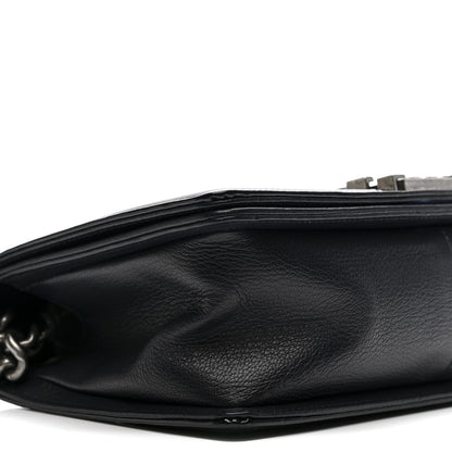 Goatskin Quilted Patent Medium Duo Boy Flap Dark Blue