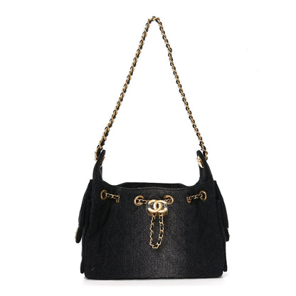 Washed Denim Quilted Mini Chanel 25 Handbag Black