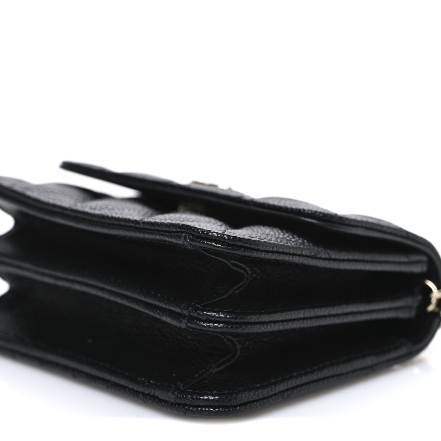 Caviar Quilted Mini Ribbon Wallet On Chain WOC Black