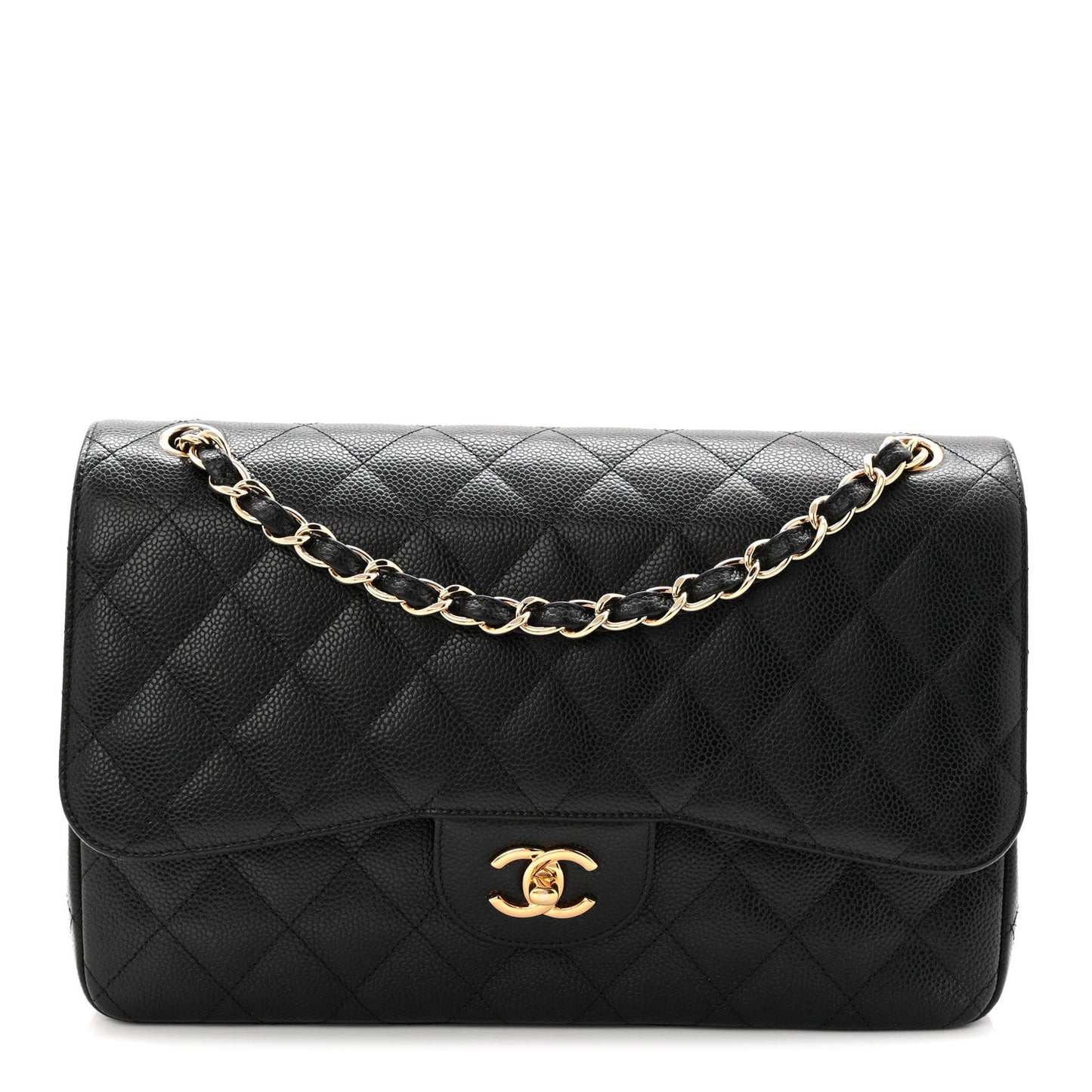 Caviar Quilted Jumbo Double Flap Black