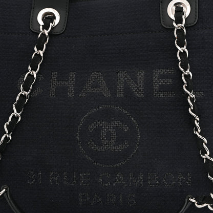 Mixed Fibers Calfskin Medium Deauville Tote Navy Blue