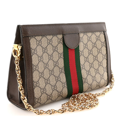 GG Supreme Monogram Web Small Ophidia Chain Shoulder Bag Brown