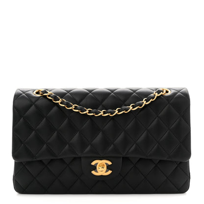 Lambskin Quilted Medium Double Flap Black
