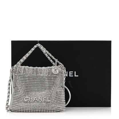 Crystal Embellished Metallic Lambskin Mini Chanel 22 Silver