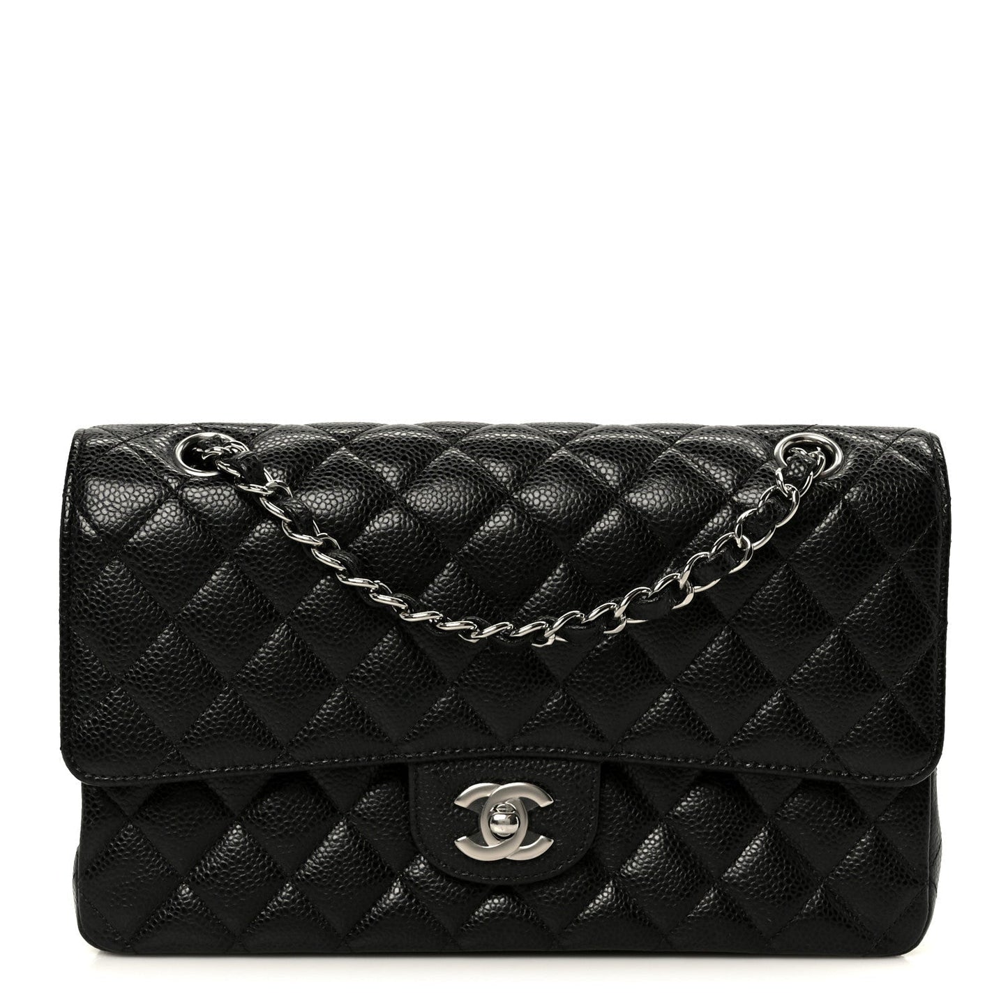 Caviar Quilted Medium Double Flap Black