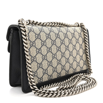 GG Supreme Monogram Textured Dollar Calfskin Small Rectangular Dionysus Shoulder Bag Beige Blue