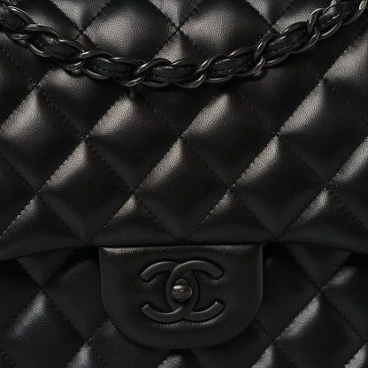 Lambskin Quilted Jumbo Double Flap So Black