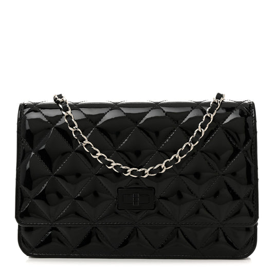 Patent Calfskin Quilted Reissue Wallet On Chain WOC So Black
