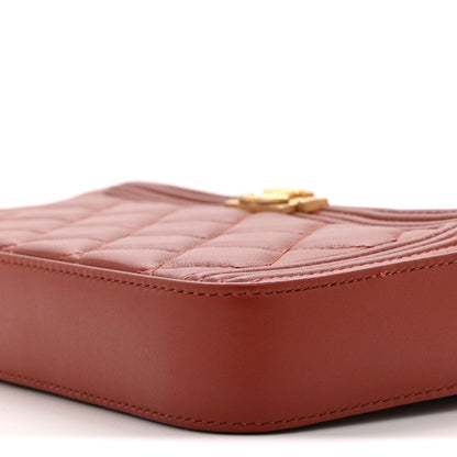 Lambskin Quilted Small Boy Clutch With Chain Orange