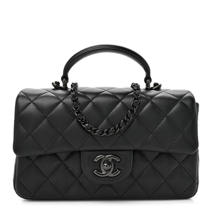 Lambskin Quilted Mini Top Handle Rectangular Flap So Black