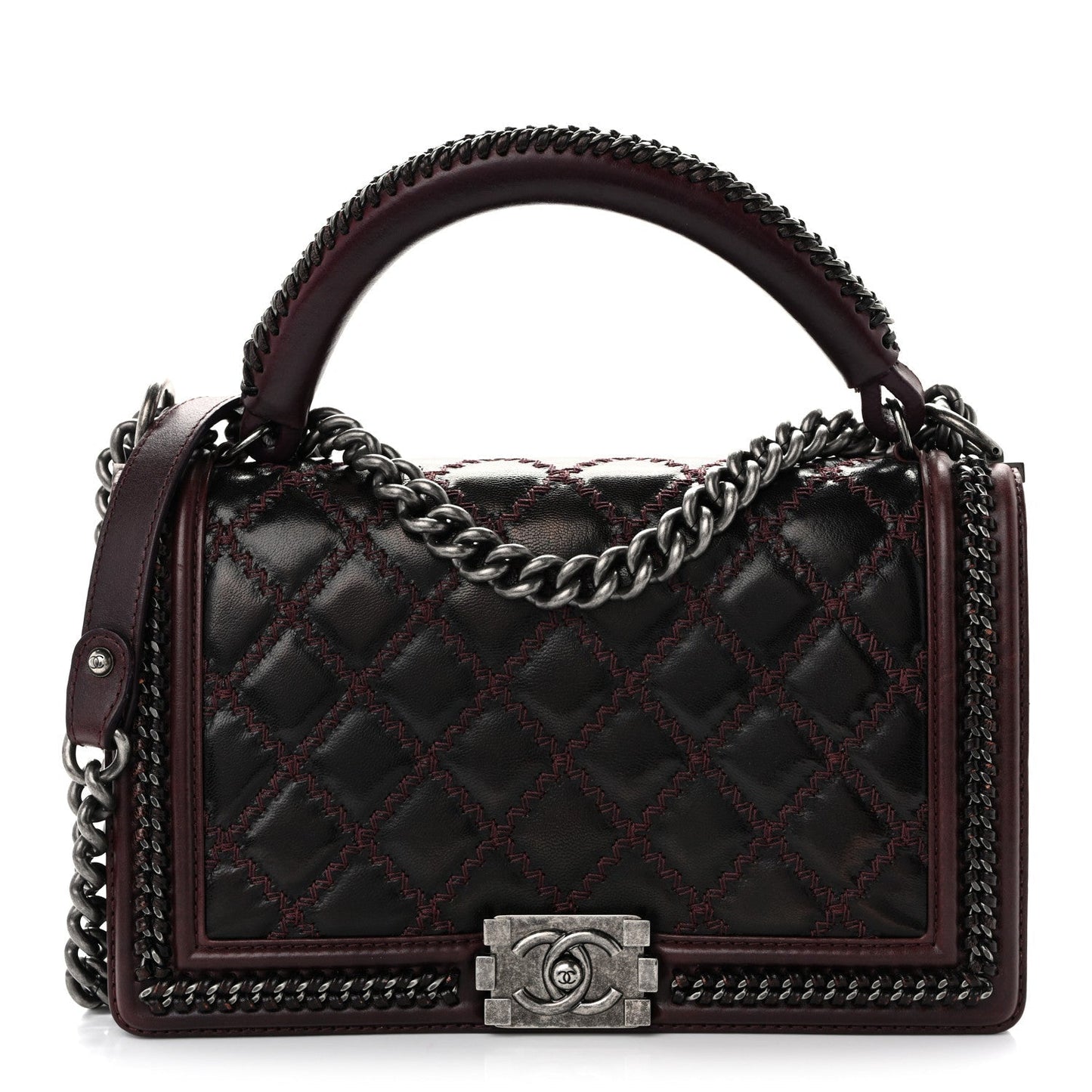 Goatskin Quilted New Medium Boy Handle Flap Burgundy