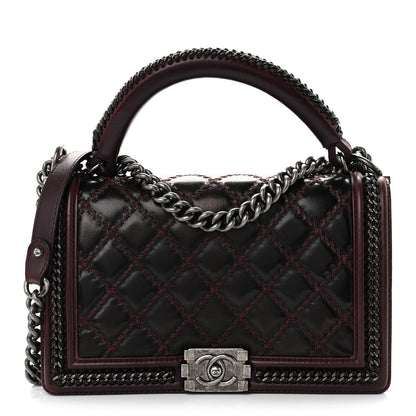 Goatskin Quilted New Medium Boy Handle Flap Burgundy
