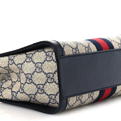 GG Supreme Monogram Textured Dollar Calfskin Web Small Ophidia Tote Bag Beige Blue