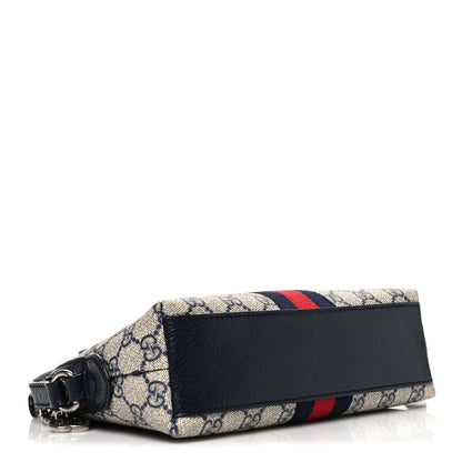 GG Supreme Monogram Textured Dollar Calfskin Web Small Ophidia Dome Shoulder Bag Beige Blue