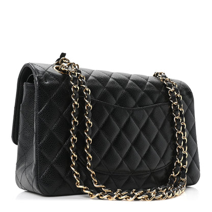 Caviar Quilted Medium Double Flap Black