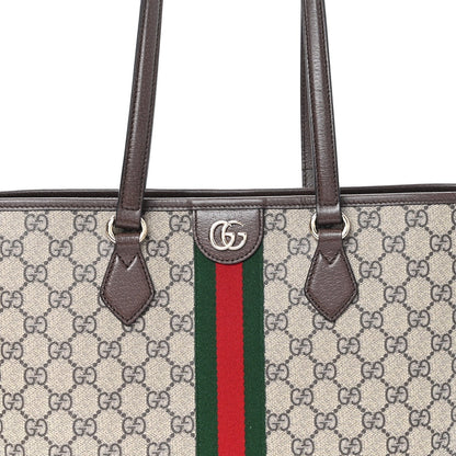 GG Supreme Monogram Textured Calfskin Web Small Ophidia Shoulder Tote Bag Beige Ebony New Acero