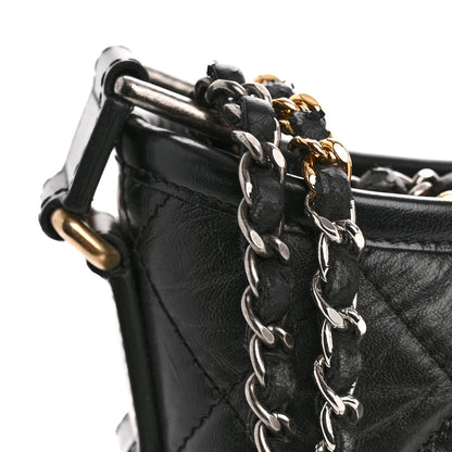 Aged Calfskin Quilted Small Gabrielle Hobo Black