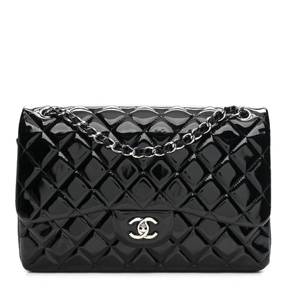 Patent Quilted Jumbo Double Flap Black