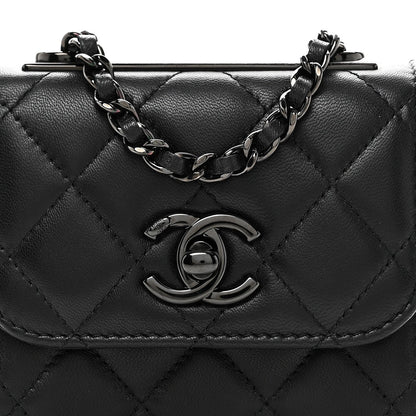 Lambskin Quilted Mini Trendy CC Clutch With Chain So Black