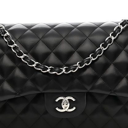 Lambskin Quilted Jumbo Double Flap Black