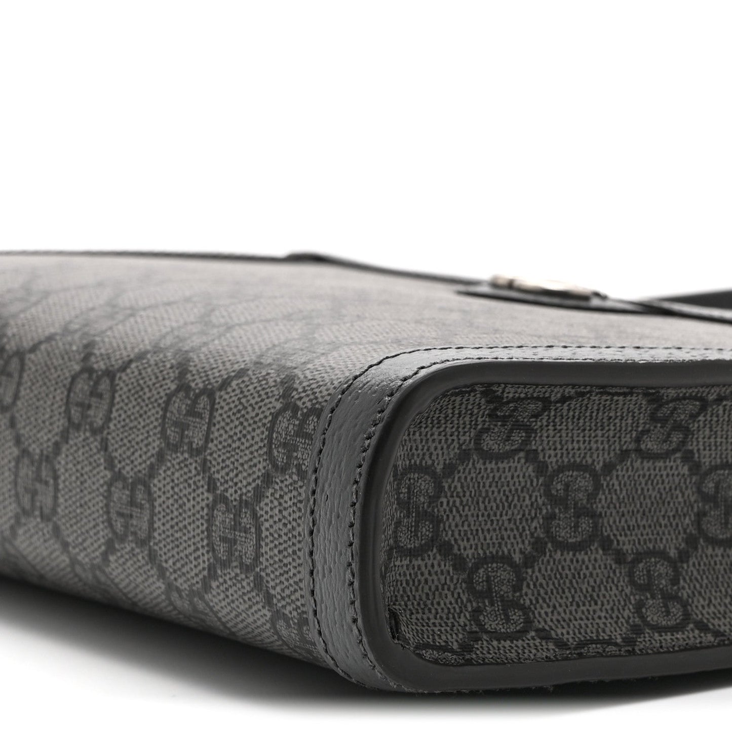 GG Supreme Monogram Textured Dollar Calfskin Web Small Ophidia Shoulder Bag  Grey Black Graphite Grey