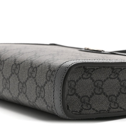GG Supreme Monogram Textured Dollar Calfskin Web Small Ophidia Shoulder Bag  Grey Black Graphite Grey