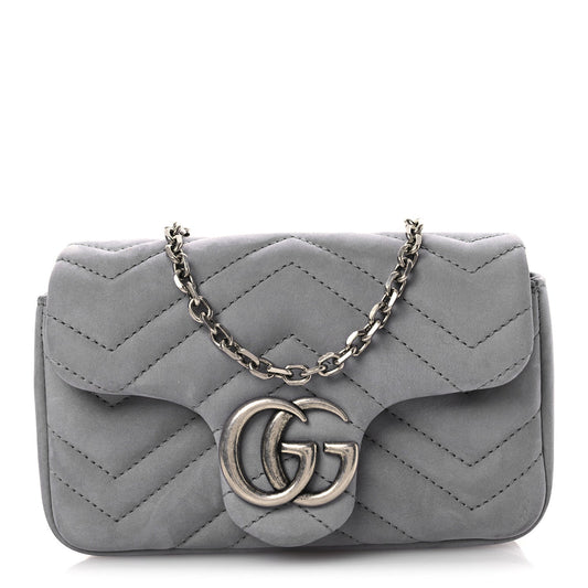 Nubuck Matelasse Mini GG Marmont Shoulder Bag Grey