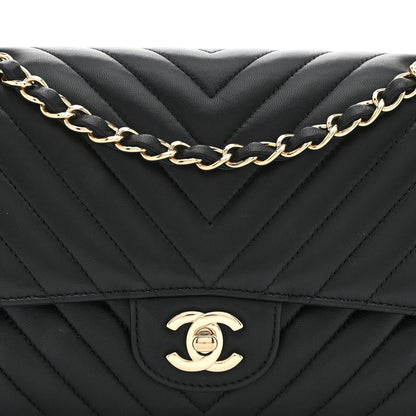 Lambskin Chevron Quilted Medium Double Flap Black
