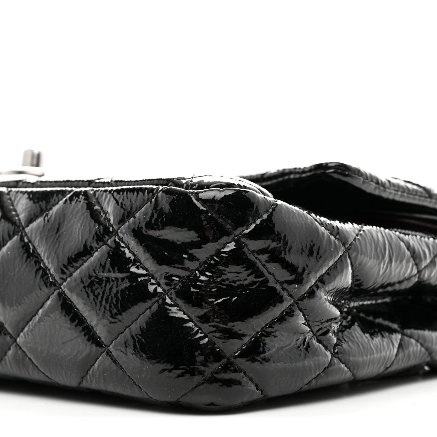 Distressed Patent Quilted Medium Double Flap Black